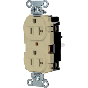 Hubbell Wiring Straight Blade Duplex Receptacles 20 A 125 V 2P3W 5-20R Commercial/Industrial EdgeConnect™ Hubbell-Pro™ Dry Location Ivory