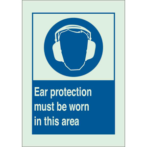 Brady BradyGlo™ B-324 Personal Protection Safety Signs 10 x 14 in Ear Protection Must Be Worn Polyester Blue