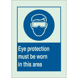 Brady BradyGlo™ B-324 Personal Protection Safety Signs 10 x 14 in Eye Protection Must Be Worn In This Area Polyester Blue