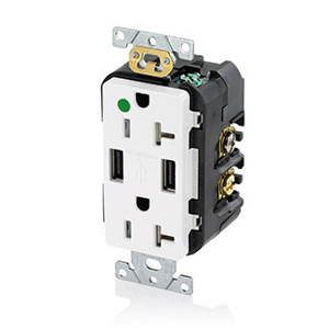 Leviton Decora® T5832 Series Combination Devices 2 USB/Duplex White 20 A