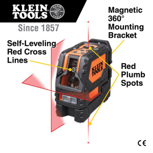 Klein Tools Laser Levels Self-leveling Red Cross-line Red Plumb Spot 65 ft (Outdoor), 70 ft (Max) AA Battery (3)
