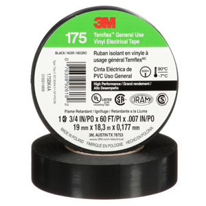 3M Temflex™ 175 Series Vinyl Electrical Tape Black PVC 0.75 in 60 ft