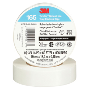 3M Temflex™ 165 Series Vinyl Electrical Tape White PVC 0.75 in 60 ft