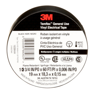 3M Temflex™ 165 Series Vinyl Electrical Tape Black PVC 0.75 in 60 ft