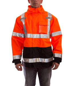 Tingley Icon™ SYNC System® High Vis Reflective Mesh-lined Hooded Rain Jackets Small Black/High Vis Orange Mens