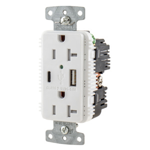 Hubbell Wiring 20AC5 Style Line® Series Heavy Duty Combination Devices 2 USB/Duplex White 20 A /5 A
