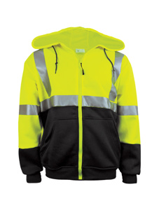 Global Glove and Safety FrogWear® High Vis Reflective Full Zip Hoodies 2XL Black/High Vis Lime Yellow Mens