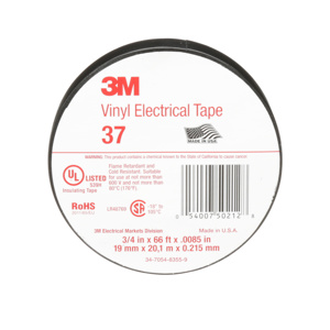 3M 37 Series Vinyl Electrical Tape 1-1/2 in x 66 ft 8.5 mil Black