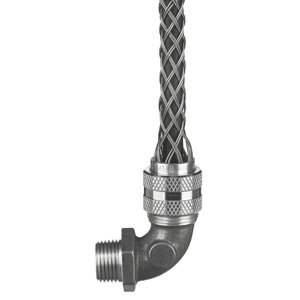 Hubbell Wiring Deluxe Series Meshed Strain Relief 90 Degree Cord Connectors Male Connector 1 in 0.625 - 0.750 in Closed Mesh, Multi-weave