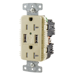 Hubbell Wiring 20A5 Style Line® Series Combination Devices 2 USB/Duplex Ivory 20/5 A