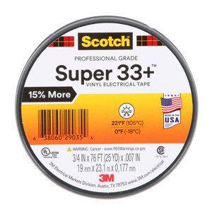 3M 33 Super Series Vinyl Electrical Tape 3/4 in x 76 ft 7 mil Black