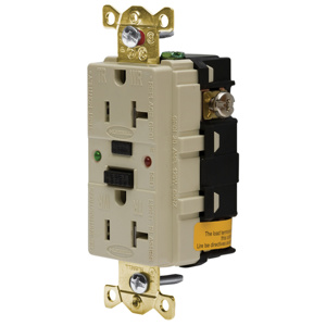 Hubbell Wiring Autoguard® GFR5362SG Series Duplex GFCIs 20 A 5-20R Ivory Tamper-resistant, Weather-resistant
