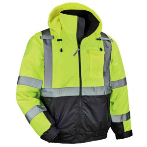 Ergodyne GloWear® High Vis Reflective Lined Insulated Hooded  Bomber Jackets Small Black/High Vis Lime Type R, Class 3 Mens