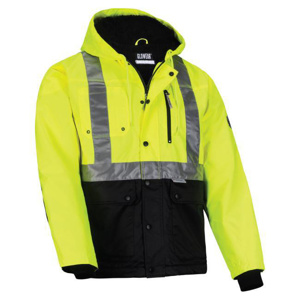Ergodyne GloWear® High Vis Reflective Lined Insulated Midweight Hooded Jackets 2XL Black/High Vis Lime Type R, Class 2 Mens