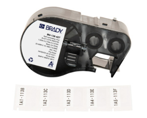 Brady Wrap Around Labels Self-laminating Vinyl Black on Clear/White