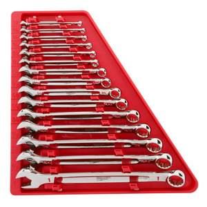 Milwaukee Combination Wrench Sets 15 Piece (1) 1/4 in, <multisep/>(1) 9/32 in, <multisep/>(1) 5/16 in, <multisep/>(1) 7/8 in, <multisep/>(1) 11/32 in, <multisep/>(1) 3/8 in, <multisep/>(1) 7/16 in, <multisep/>(1) 1/2 in, <multisep/>(1) 9/16 in, <multisep/