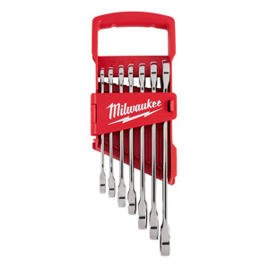 Milwaukee Ratcheting Combination Wrench Sets 7  Piece 3/8 in, 7/16 in, 1/2 in, 9/16 in, 5/8 in, 11/16 in, 3/4 in SAE