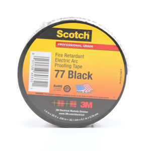 3M 77 Series Fire-retardant/Arc Proofing Electrical Tape 1-1/2 in x 20 ft 30 mil Black