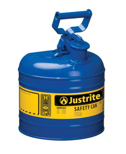 Justrite Type I Flammable Liquids Flame Arrester Safety Cans 2 gal Blue Steel