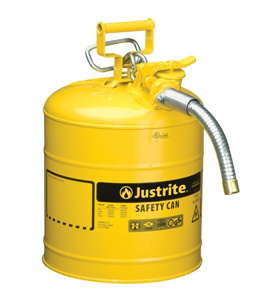 Justrite Type II AccuFlow™ Flammable Liquids Flame Arrester Safety Cans 5 gal Yellow Steel