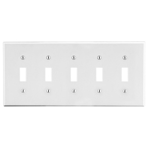 Hubbell Wiring Standard Toggle Wallplates 5 Gang White Nylon Device