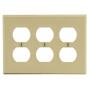 Hubbell Wiring Standard Duplex Wallplates 3 Gang Ivory Nylon Device