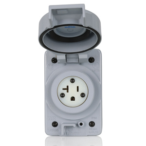 Leviton Single Receptacles 20 A 125 V 2P3W 5-20R Industrial Rhino-Hide® Wet Location Gray