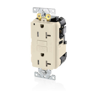 Leviton Lev-Lok® SmartlockPro® MGFT2 Series Self-test Hospital Grade GFCIs 20 A Almond