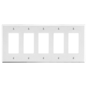 Hubbell Wiring Standard Decorator Wallplates 5 Gang White Nylon Device