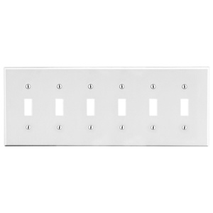 Hubbell Wiring Standard Toggle Wallplates 6 Gang White Nylon Device