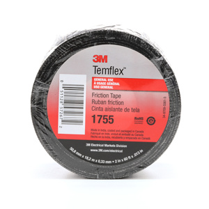 3M 1755 Series Cotton Fabric Friction Tape 2 in x 60 ft 13 mil Black