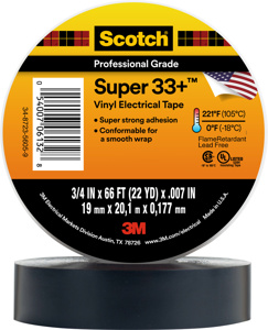 3M 33 Super Series Vinyl Electrical Tape 3/4 in x 66 ft 7 mil Black