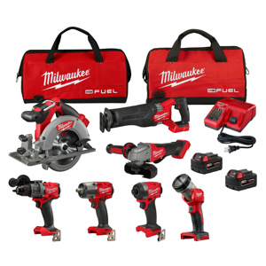 Milwaukee M18™ FUEL™ 7-Tool Combination Kits 1/2 in Hammer Drill/Driver, 1/4 in Hex Impact Driver, SAWZALL® reciprocating saw, 6-1/2 in Circular Saw, 4-1/2 / 5 in Grinder, 1/2 in Mid-torque Impact Wrench, Work Light Cordless 18 V