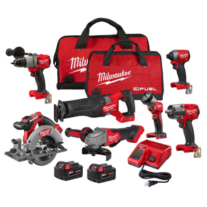 Milwaukee M18™ FUEL™ 7-Tool Combination Kits 1/2 in Hammer Drill/Driver, 1/4 in Hex Impact Driver, Reciprocating Saw, 6-1/2 in Circular Saw, 1/2 in Mid-torque Impact Wrench, 4-1/2 / 5 in Grinder, Work Light