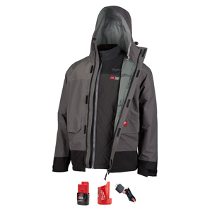 Milwaukee M12™ HYDROBREAK™ Rain Shell and AXIS™ Heated Hooded Jacket Layering System Large Gray Mens