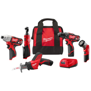 Milwaukee M12™ FUEL™ 5-Tool Combination Kits 3/8 in Ratchet, 3/8 in Drill/Driver, Hex Impact Driver, HACKZALL® Reciprocating Saw, Work Light 12 V