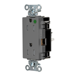 Hubbell Wiring Straight Blade Decorator Duplex Receptacles 15 A 125 V 2P3W 5-15R Hospital EdgeConnect™ Style Line® HBL® Extra Heavy Duty Max Tamper-resistant Gray