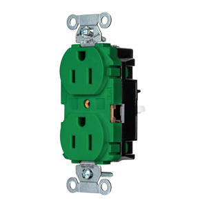 Hubbell Wiring Straight Blade Duplex Receptacles 15 A 125 V 2P3W 5-15R Commercial EdgeConnect™ Dry Location Green