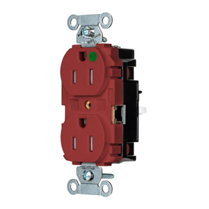 Hubbell Wiring Straight Blade Duplex Receptacles 15 A 125 V 2P3W 5-15R Hospital EdgeConnect™ Hubbell-Pro™ Tamper-resistant Red