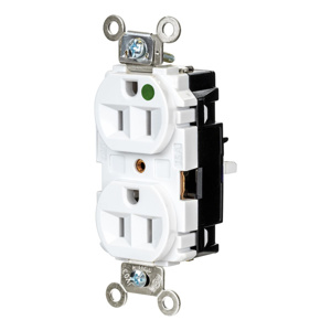 Hubbell Wiring Straight Blade Duplex Receptacles 15 A 125 V 2P3W 5-15R Hospital EdgeConnect™ HBL® Extra Heavy Duty Max Dry Location White