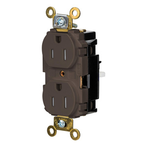 Hubbell Wiring Straight Blade Duplex Receptacles 15 A 125 V 2P3W 5-15R Specification EdgeConnect™ HBL® Extra Heavy Duty Max Tamper-resistant Brown