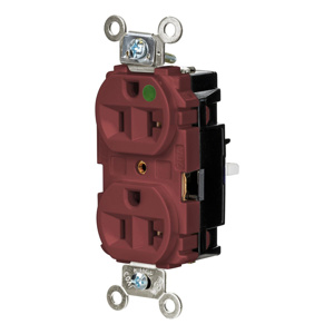 Hubbell Wiring Straight Blade Duplex Receptacles 20 A 125 V 2P3W 5-20R Hospital EdgeConnect™ HBL® Extra Heavy Duty Max Dry Location Red