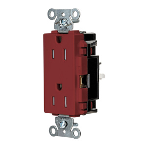 Hubbell Wiring Straight Blade Decorator Duplex Receptacles 15 A 125 V 2P3W 5-15R Specification EdgeConnect™ Style Line® HBL® Extra Heavy Duty Max Tamper-resistant Red