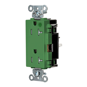 Hubbell Wiring Straight Blade Decorator Duplex Receptacles 20 A 125 V 2P3W 5-20R Hospital EdgeConnect™ Style Line® HBL® Extra Heavy Duty Max Tamper-resistant Green