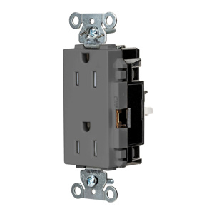 Hubbell Wiring Straight Blade Decorator Duplex Receptacles 15 A 125 V 2P3W 5-15R Specification EdgeConnect™ Style Line® HBL® Extra Heavy Duty Max Tamper-resistant Gray