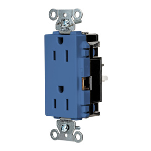 Hubbell Wiring Straight Blade Decorator Duplex Receptacles 15 A 125 V 2P3W 5-15R Specification EdgeConnect™ Style Line® HBL® Extra Heavy Duty Max Dry Location Blue