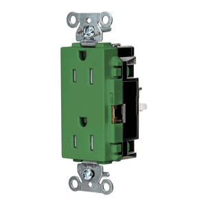 Hubbell Wiring Straight Blade Decorator Duplex Receptacles 15 A 125 V 2P3W 5-15R Specification EdgeConnect™ Style Line® HBL® Extra Heavy Duty Max Tamper-resistant Green