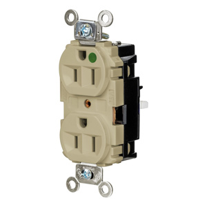 Hubbell Wiring Straight Blade Duplex Receptacles 15 A 125 V 2P3W 5-15R Hospital EdgeConnect™ HBL® Extra Heavy Duty Max Dry Location Ivory