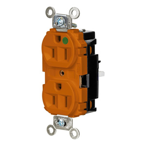 Hubbell Wiring Straight Blade Duplex Receptacles 15 A 125 V 2P3W 5-15R Hospital EdgeConnect™ HBL® Extra Heavy Duty Max Dry Location Orange