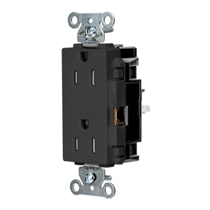 Hubbell Wiring Straight Blade Decorator Duplex Receptacles 15 A 125 V 2P3W 5-15R Commercial EdgeConnect™ Style Line® Tamper-resistant Black